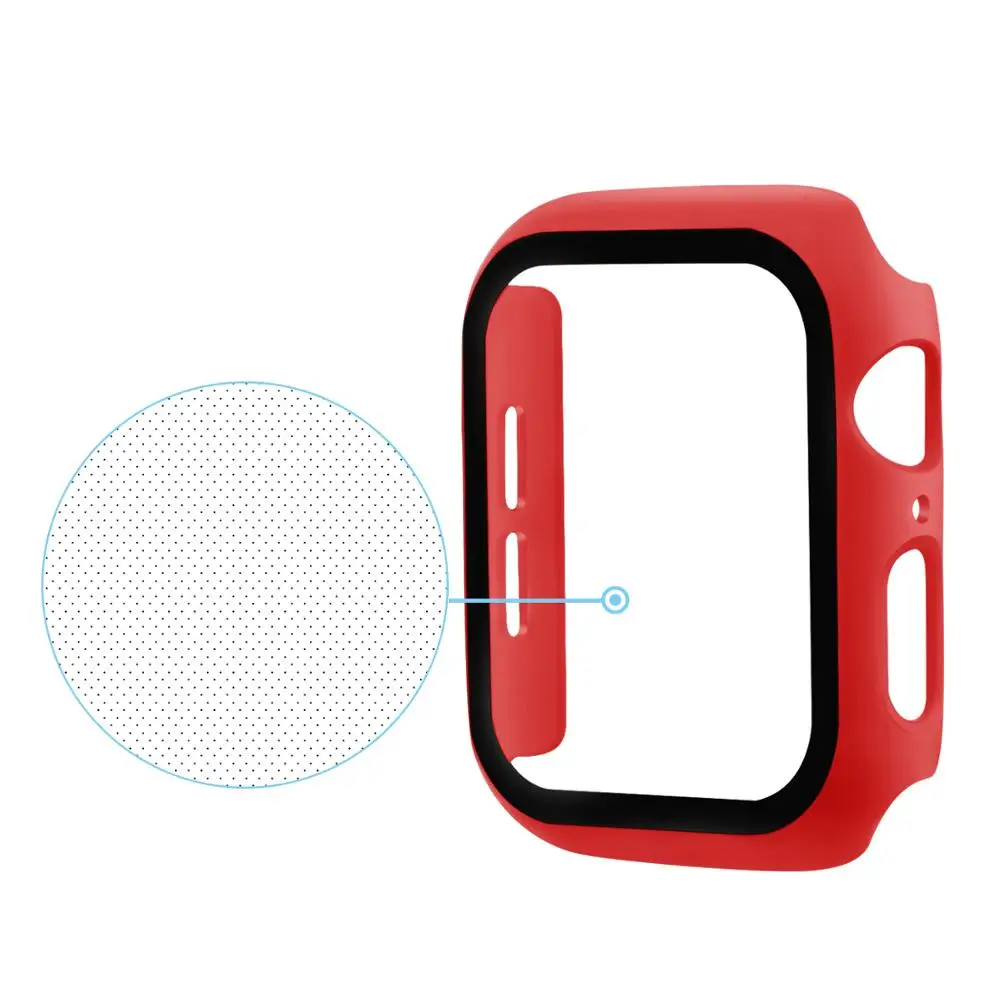 Protector watch Case For Apple Watch 5 4 40mm 44mm PC Cover+tempered film integrated molding For Iwatch Screen Protector Bumper - Цвет: red