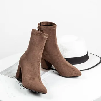 

Big Size 9 10 11 12 boots women shoes ankle boots for women ladies boots Rear zipper suede pointed heel