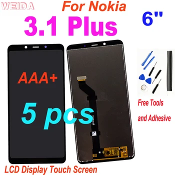 

5pcs 100% Tested 6" LCD For Nokia 3.1 Plus LCD TA-1118 TA-1104 LCD Display Touch Screen Digitizer Assembly Replacement with Tool