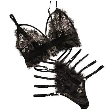 

pajamas for women New Sexy Fashion Lace Lingerie BraXGarterXThong Underwear Sleepwear Nightdress Pajamas Sexy пижама женская