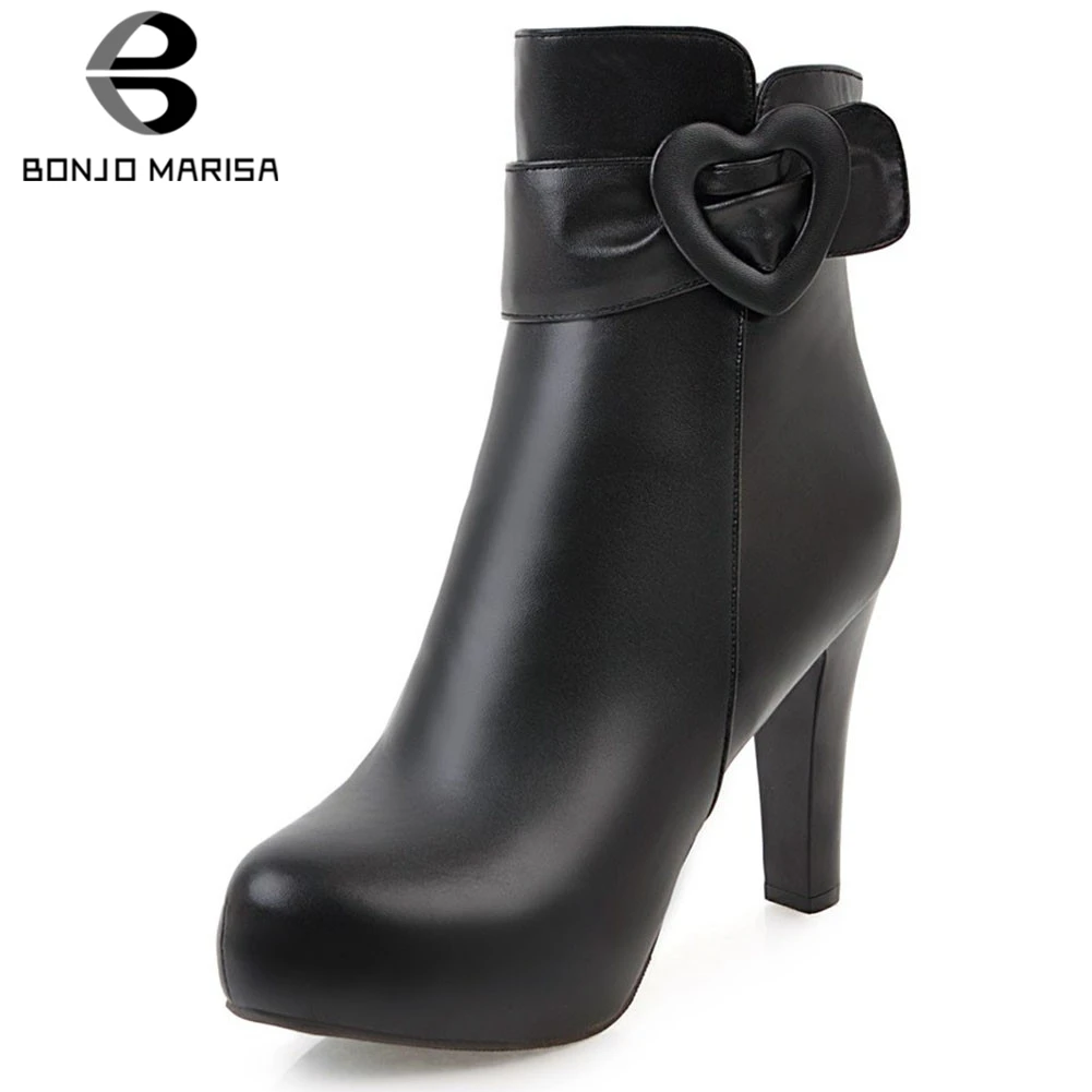 

BONJOMARISA Big Size 34-43 New Brand Ladies High Heels Boots Women Zip Buckle Platform Ankle Boots Party Office Shoes Woman