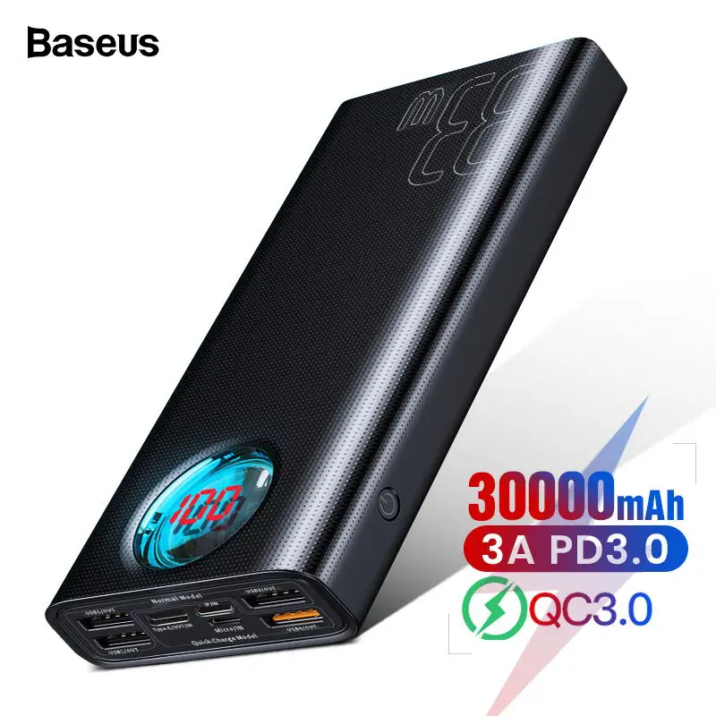 Banco de energía Baseus 30000 mAh USB C PD3.0 carga rápida 30 30000 mAh banco de energía para Xiaom