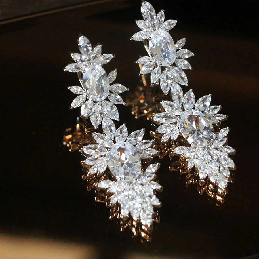 

Luxury Shiny Cubic Zircon Earrings Jewellry Drop Bridal Earrings Trendy For Women Girl's Birthday Gifts Wedding Earring