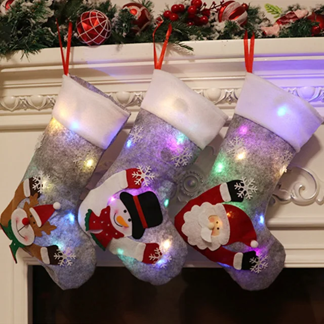 Gray Light-Up Christmas Stockings