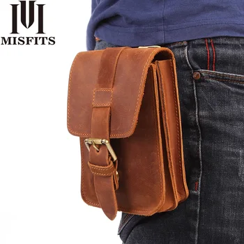 

Quenya Crazy Horse Cow Leather Mens Waist Bag Genuine Leather Travel small Fanny Pack Belt Loops Hip Bum Bag Male Phone Pouch
