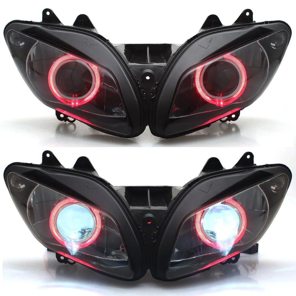 Motorcycle Custom Headlight Headlamp Assembly Red Angel Eyes Hid