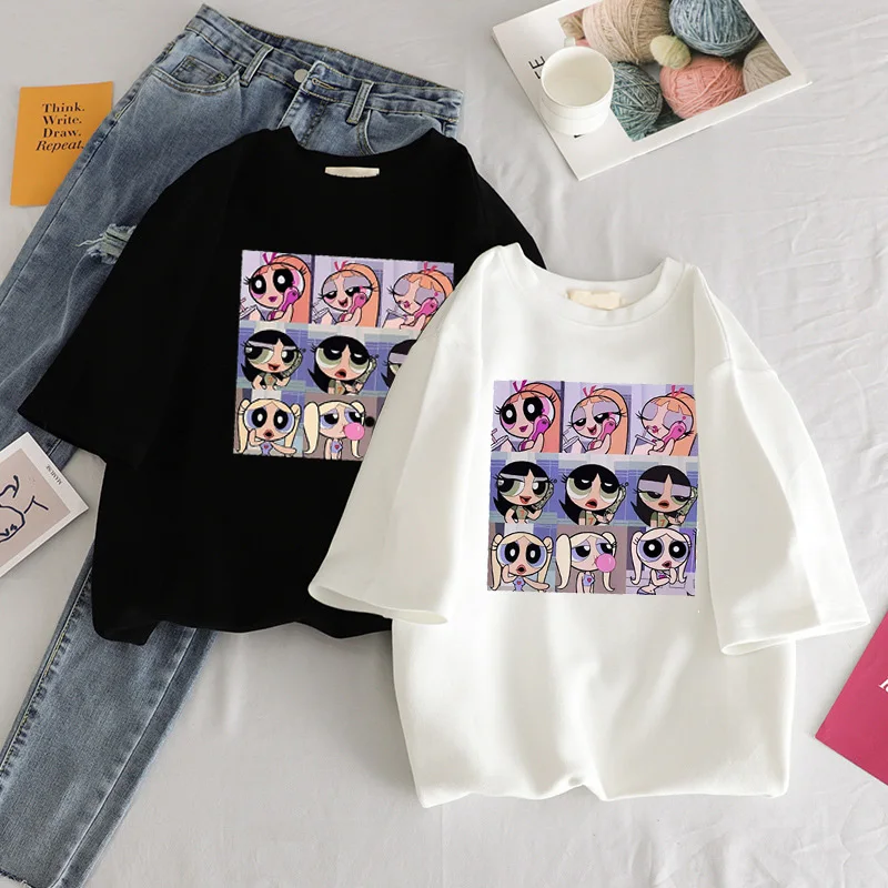 Женские повседневные футболки Ulzzang уличная одежда kawaii футболка с мультяшным