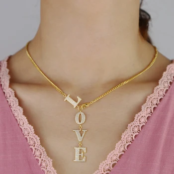 

Classic Elegant Charming cz Necklace LOVE Letter Long Pendant Gold and Rose Gold Color for Women Wedding Engagement Jewelry