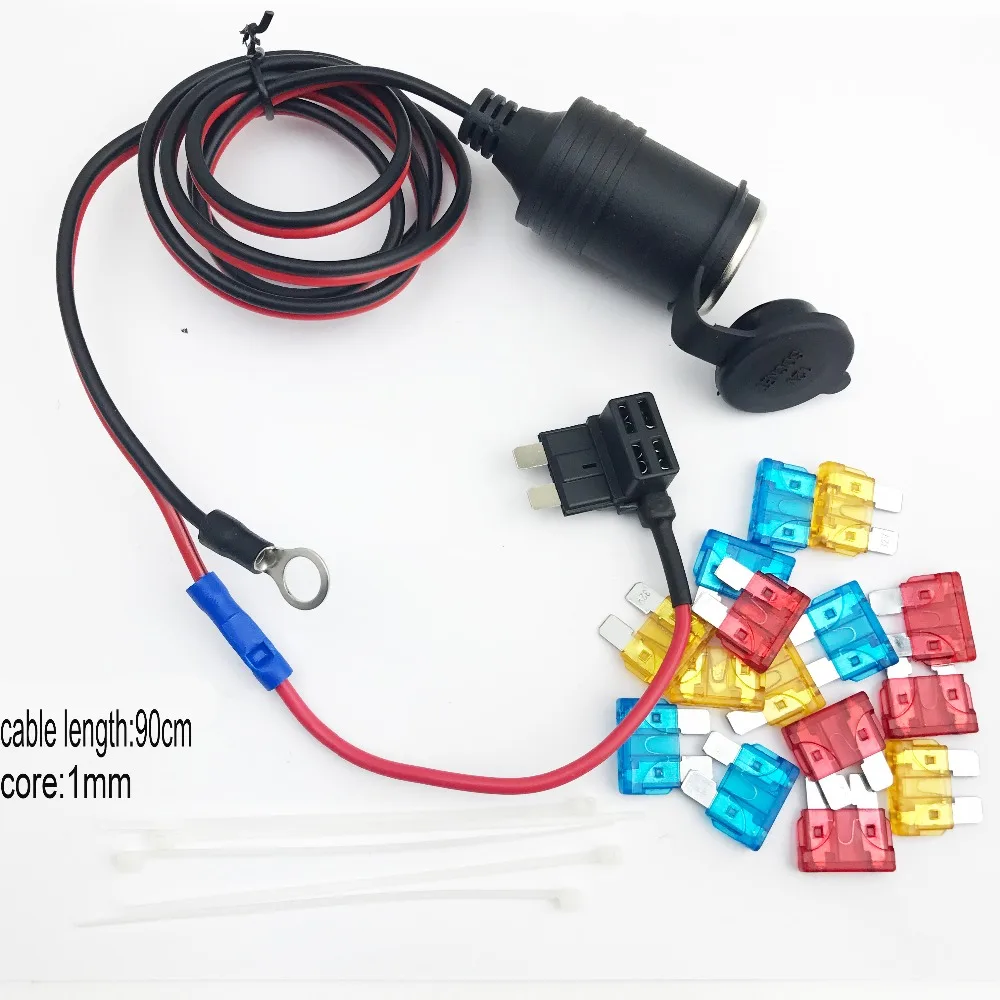 

Jtron 1M 1mm core Car Cigarette Lighter socket DC12/24v Extension M/S/Mini Fuse Tap Holder Lead with fuse set