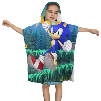 

Children Cartoon Hooded Bath Towel Sonic Beach For Boys Girls Swimming Toalla Microfibra Deporte Customize 60x60CM Dropshipping