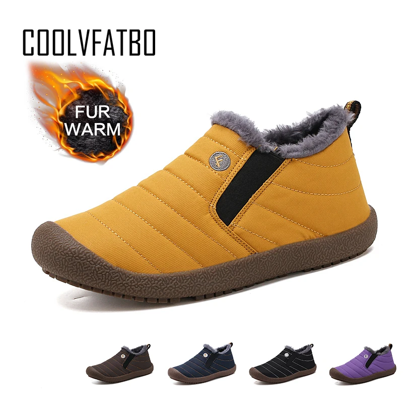 

COOLVFATBO Men Boots Winter Waterproof Men Shoes Warm Fur Snow Boots Plush Inside Shoes Black Winter Boots For Men Mans Size 48