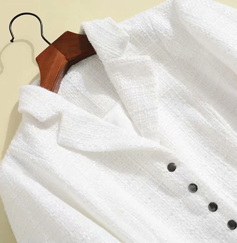 Red RoosaRosee Designer Women Autumn Long Sleeve Turn-down Collar White Tweed Dress Elegant Lady Party Mini Vestidos Robe Femme