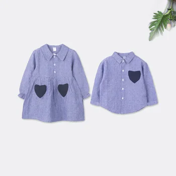 

Matching Family Outfits Korean Love Printed Long-sleeved Girls Dress Boys Shirt Sister Brother Matching Clothes Autumn 2019