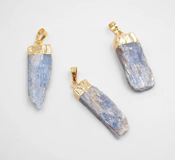 

Raw Blue kyanite pendant with gold electroplated edges
