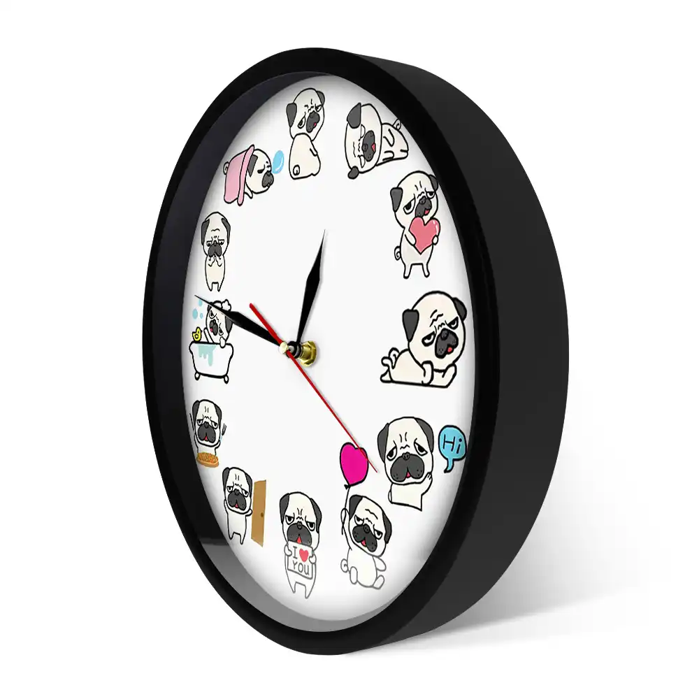 Reloj De Pared Con Dibujo De Perro Pug Vida Diaria Reloj De