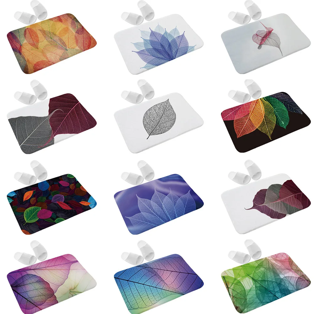 Коврик в скандинавском стиле, черный, белый, leav, с термотрансферной печатью, коврик для ванной комнаты, нескользящий, мягкий, фланелевый, коврик для гостиной, дверной коврик