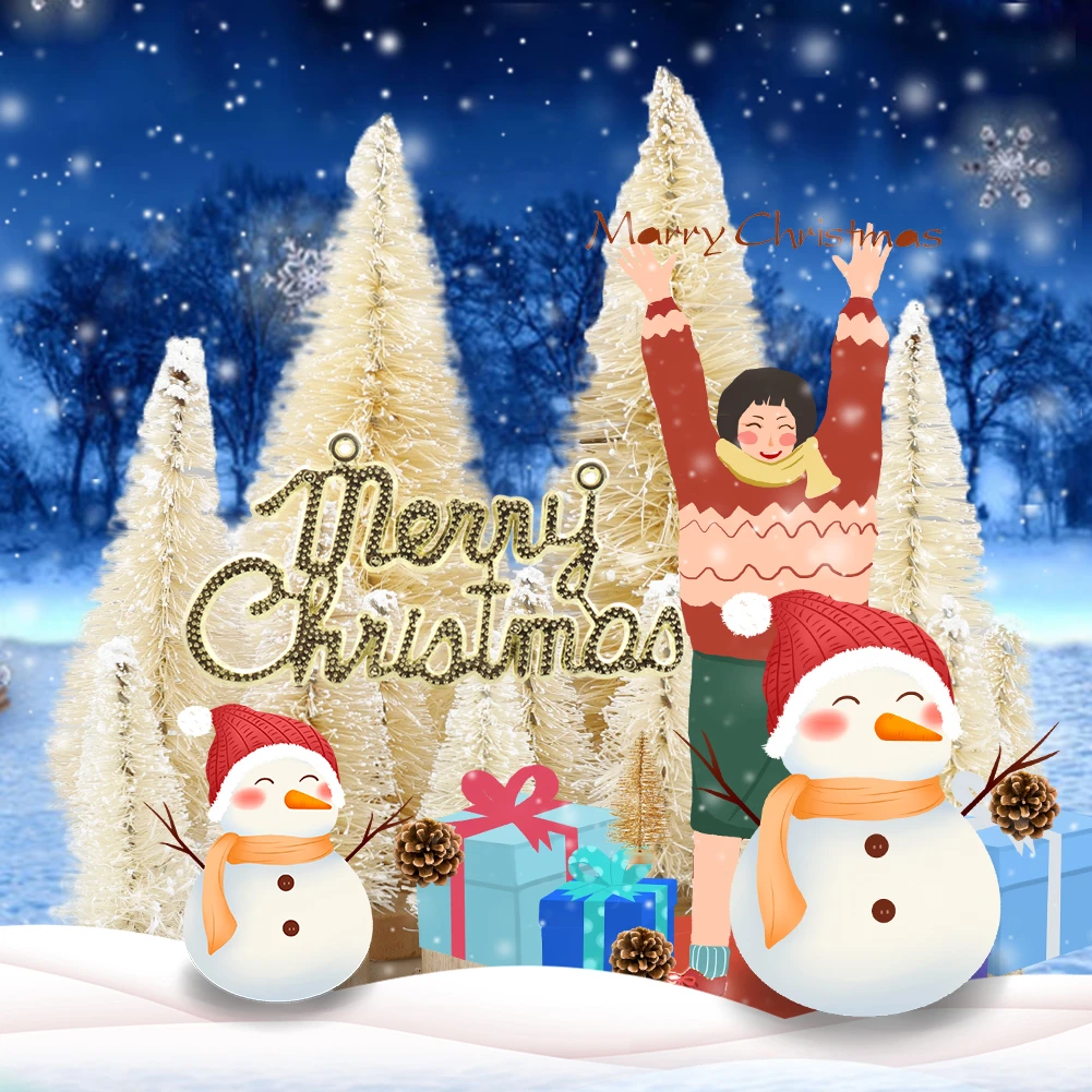 

49 Pcs Winter Snow Ornaments Tabletop Trees Decoration Multicolor Mini Pine Trees Frosted Sisal Trees with Wood Base Plastic
