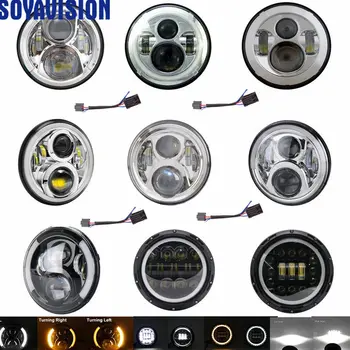 

7 Inch Headlight LED Round Headlight with Hi/Lo Beam DRL Turn Signal Amber Halo Ring for Road King Street Glide Tour Softail Hon