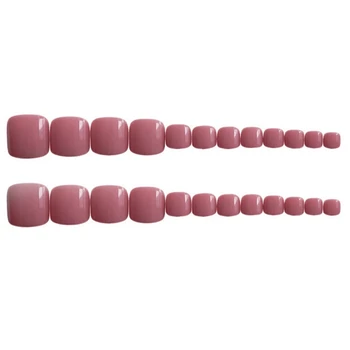

Nail Nina 24Pcs Bean Paste Smooth Fake Toenails with Glue Graceful Short Square Head Solid Color Flash Toenails