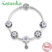 Зимний браслет со снежинками, роскошный 925 пробы серебряный браслет, элегантные браслеты с цветами и бусинами, очаровательные браслеты для женщин на свадьбу