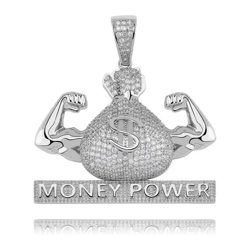 Хип-хоп AAA+ кубический цирконий проложили Bling Iced Out Money power dollar Подвески ожерелье для мужчин рэппер ювелирные изделия золото серебро - Окраска металла: silver