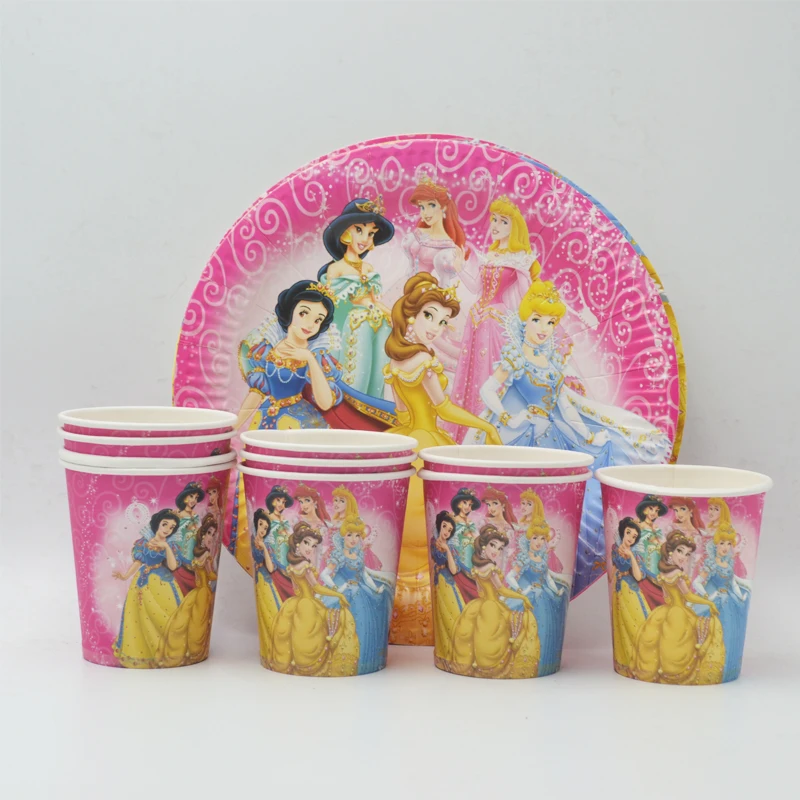 

20pcs/set Ariel/Snow white/Belle/Cinderella/Jasmine/Aurora Plate/Cup Girls Birthday Decoration Cartoon Theme Party For Kid