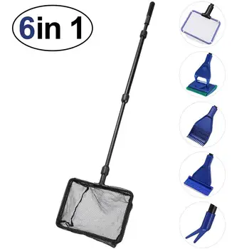 

6 In 1 Fish Tank Cleaning Tools Set Fish Net Spoon Net Sponge Brush Gravel Rake Algae Scraper Plant Forks Aquarium Cleaner