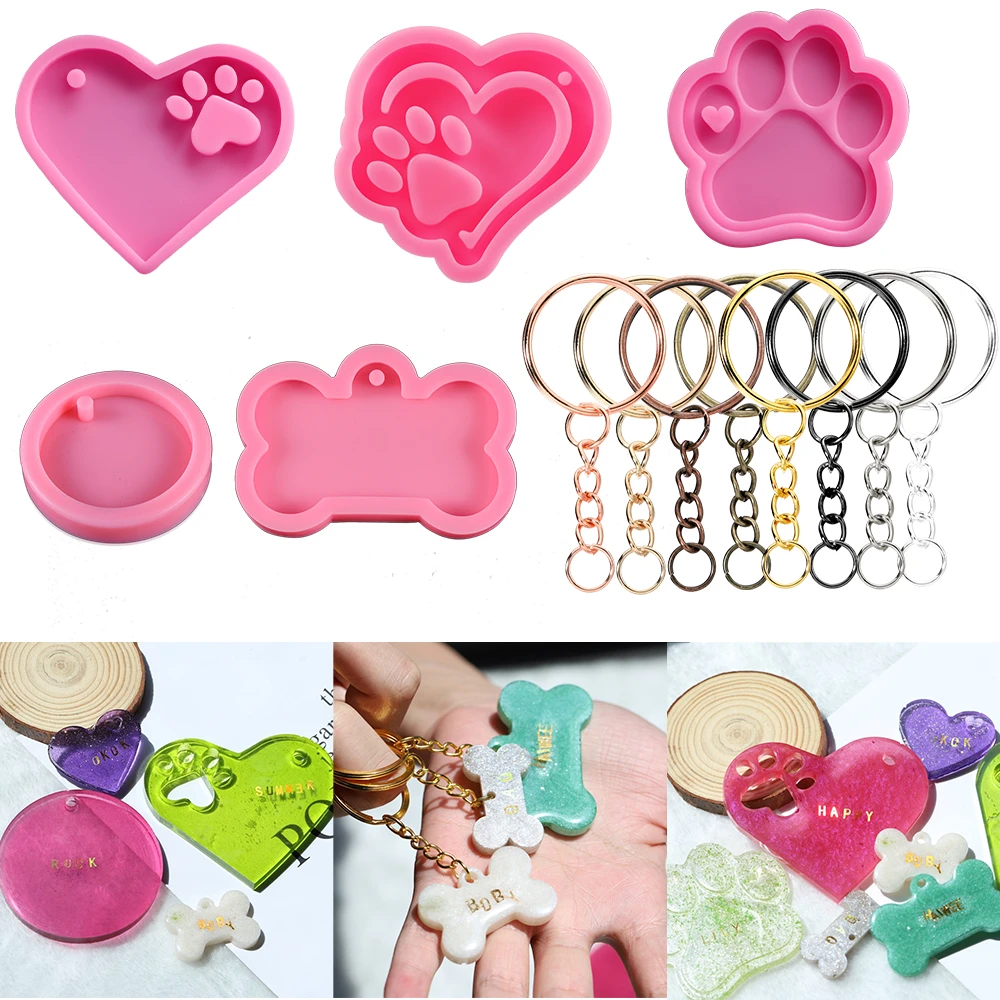 Epoxy Resin Silicone Mold Love Heart Paw Keychain Crystal Crafts Casting Mould L 