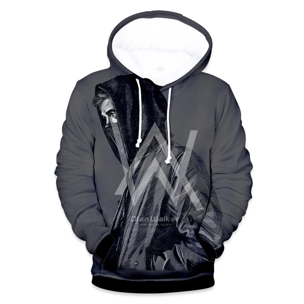2019 зимняя флисовая толстовка Alan Walker с выцветшим капюшоном мужская принтом в