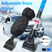 

2021 New Car Ice Scraper Gloves Plus Velvet Telescopic Adjustable Length Ice Snow Shovel Winter Car Snow Rotating Brush Head