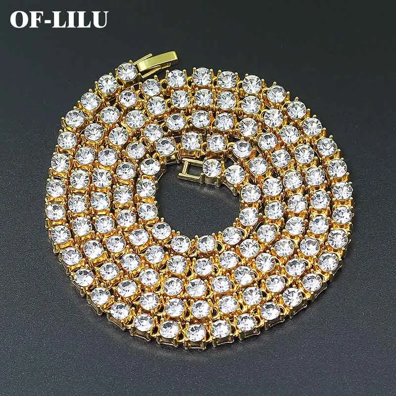 

5mm Rhinestone Zircon Tennis Link Charm Punk Men's Hip hop Jewelry Copper Material Gold Silver Necklace Long Chain 18-30 inch