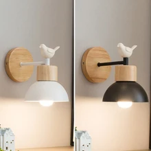 

Nordic Simple Wood Wall Lamp Creative Home Decor Guest Room Balcony Staircase Bedroom Bedside Light Little Bird Indoor Lighting