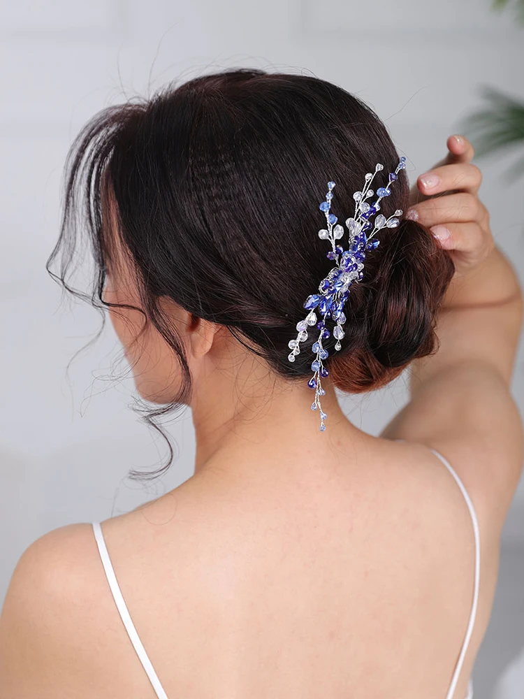 Bohemian Hair comb Blue Headpieces Crystal Fascinators Beach wedding Headdress Chic Headwear hair accessories for women wedding