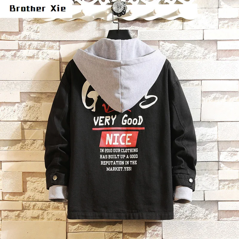 

New Hooded Jacket Men Fashion Contrast Color Casual Multi-pocket Jacket Men Streetwear Wild Hip Hop Loose Bomber Jacket M-5XL