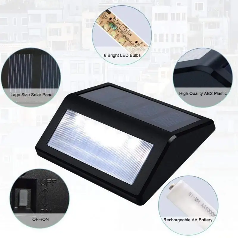 6LED Солнечный свет лестницы водонепроницаемый уличный свет открытый сад настенный светильник хорошее землетрясение и ударопрочный эффект