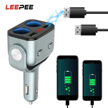 

LEEPEE 12V Car Cigarette Lighter Socket Dual USB QC 3.0 Quick Charge Splitter Charger Auto Power Adapter Plug