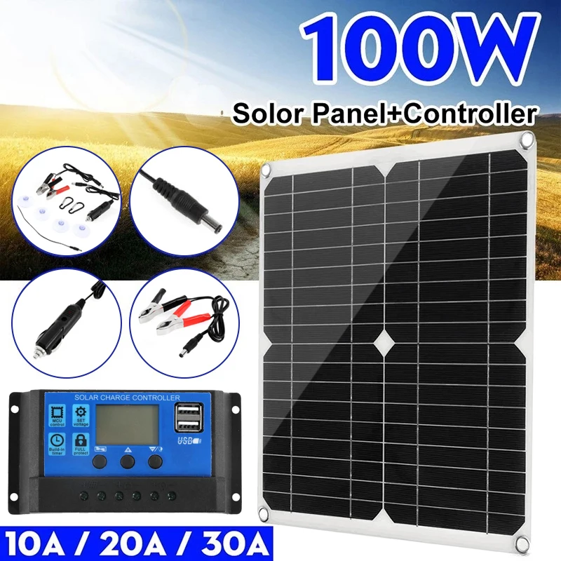 100w Solar Panel Dual 12v/5v USB With 30A Controller Waterproof Solar Cells Poly Solar Cells for Car Yacht RV Battery Charger|Solar Cells| - AliExpress