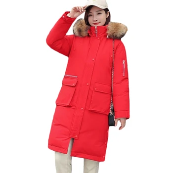 

Cotton clothing Women long Korean loose Thick large Fur collar Down cotton Jacket Women's Winter Casual Hooded Warm Parkas F998