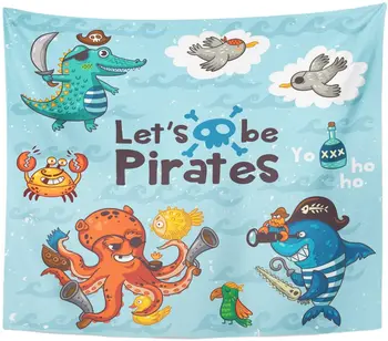 

Let is Be Pirates Sweet Crocodile Octopus Shark Crab Tapestry Home Decor Wall Hanging for Living Room Bedroom Dorm 50x60 inches
