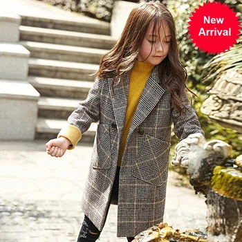 

Overcoat Winter Kids Girl Fashion Wool Coat for Girls Teens Toddler Long Casual Warm Outerwear Children Plaid Woolen Coat