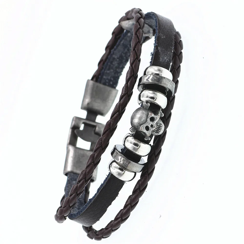 2021 Multilayer Bracelet Men Casual Fashion Braided Leather Bracelets For Women Wood Bead Bracelet Punk Rock Men Jewelry. 