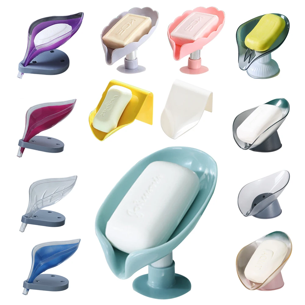

Suction Cup Soap Dish Box For Bathroom Shower Soap Holder with Drain Portable Leaf Shape Toilet Laundry Soap Rack Tray For Basin