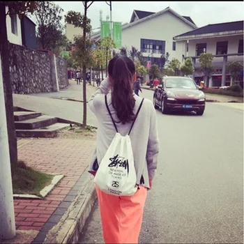 

Women's backpack fashion backpack canvas simple backpack bag pocket Drawstring Bag Backpack drawstring bag