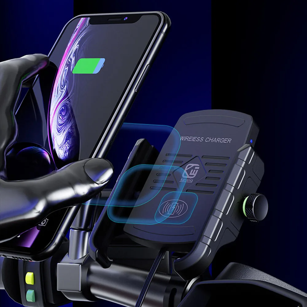Держатель для телефона мотоцикла Qi Беспроводное зарядное устройство зеркало заднего вида крепление Регулируемый скутер Руль держатель USB QC3.0 Быстрая зарядка