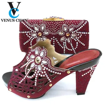 

New Arrival Summer Wine Color Shoes And Bags Set Fashion Italian Women High Heels Shoes And Bag Set For Evening Party