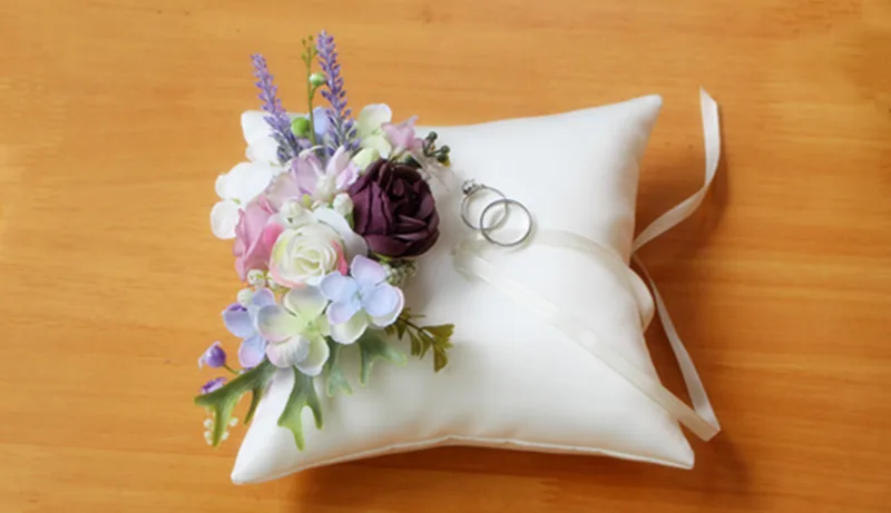 Лавандовое сиреневое кольцо подушку обручальное кольцо Подушка Свадебный Цветочный для девочек подушка кольцо держатель белый цветок розовый фиолетовый