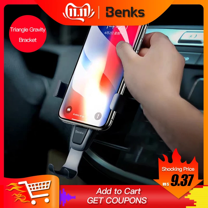 

Benks Alloy Gravity Car Holder Phone Stand Air Vent Mount Bracket For Samsung iphone Xiaomi Mobile Phone 4-6 inch Support Holder