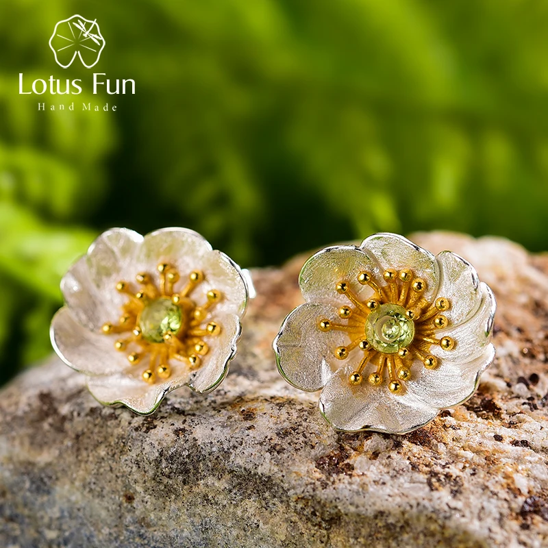 Женские серьги гвоздики с цветущим анемоном Lotus Fun из настоящего серебра 925 пробы