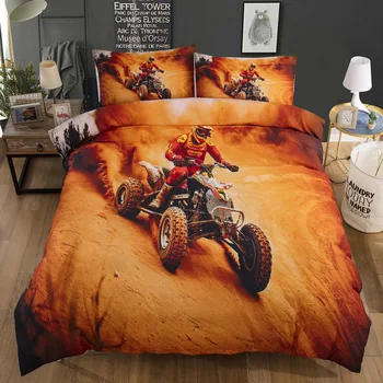 

3D motorcycle printed bedding yellow background violent five-wheeled motorcyc motorcycle and dust printing home textile 2/3 pcs