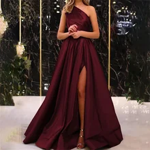 

Simple One-shoulder Sleeve Evening Dress Sleeveless Side Slit Satin Bridesmaid Dress Long Formal Dress Vestidos De Fiesta